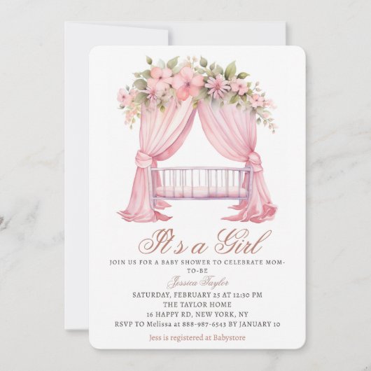 Invitation C'est un Baby shower de fleurs de printemps rose p (Devant)