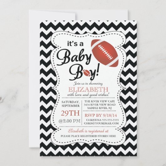 Invitation C'est un Baby shower de football pour bébé garçon (Devant)