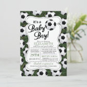 Invitation C'est un Baby shower de Football pour bébé garçon (Debout devant)