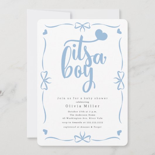 Invitation C'est un Baby shower de garçon (Devant)