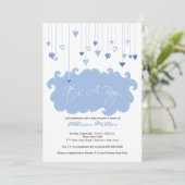 Invitation C'est un Baby shower de garçon aux Coeurs Bleus (Debout devant)