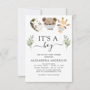 Invitation C'est un Baby shower de garçon Eucalyptus