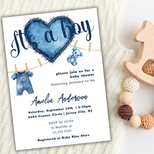 Invitation C'est un Baby shower de Jeans Bleu Garçon