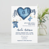 Invitation C'est un Baby shower de Jeans Bleu Garçon (Debout devant)
