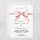 Invitation C'est un Baby shower de la fille Coquette Rose Bow (Devant)
