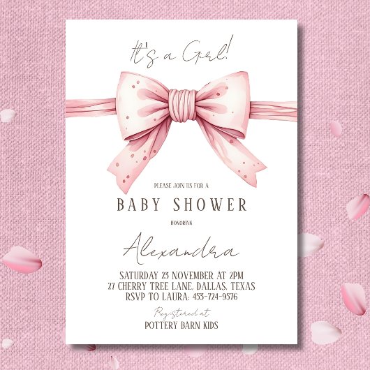 Invitation C'est un Baby shower de la fille Coquette Rose Bow