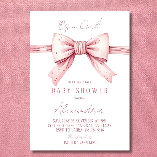 Invitation C'est un Baby shower de la fille Coquette Rose Bow