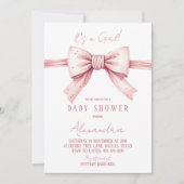 Invitation C'est un Baby shower de la fille Coquette Rose Bow (Devant)