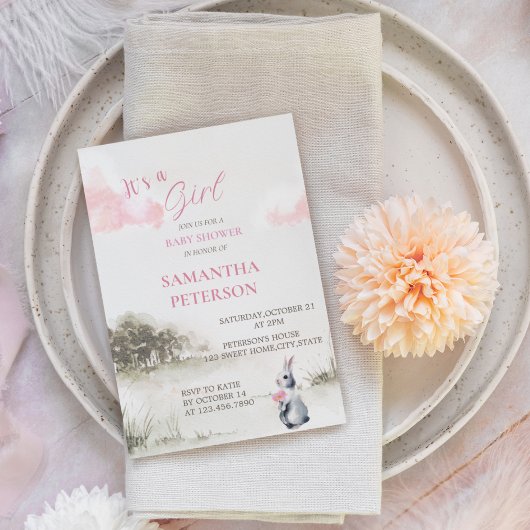 Invitation C'est un Baby shower de lapin de bois d'aquarelle