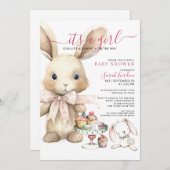 Invitation C'est un Baby shower de lapin de fille (Devant / Derrière)