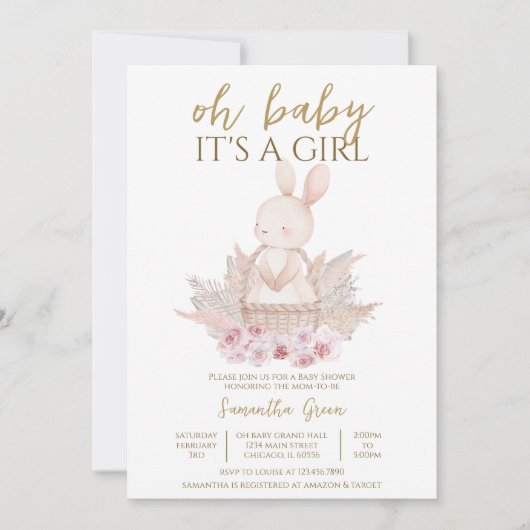 Invitation C'est un Baby shower de lapin de fille Boho (Devant)