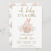 Invitation C'est un Baby shower de lapin de fille Boho (Devant / Derrière)