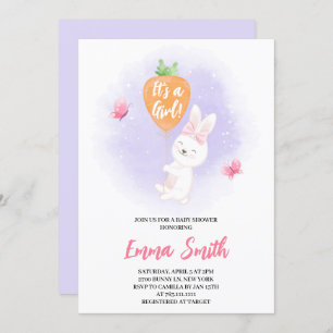Invitation C'est un Baby shower de lapin mignon fille