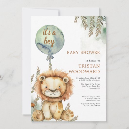 Invitation C'est un Baby shower de Lion à Balloon Garçon (Devant)