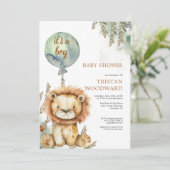 Invitation C'est un Baby shower de Lion à Balloon Garçon (Debout devant)