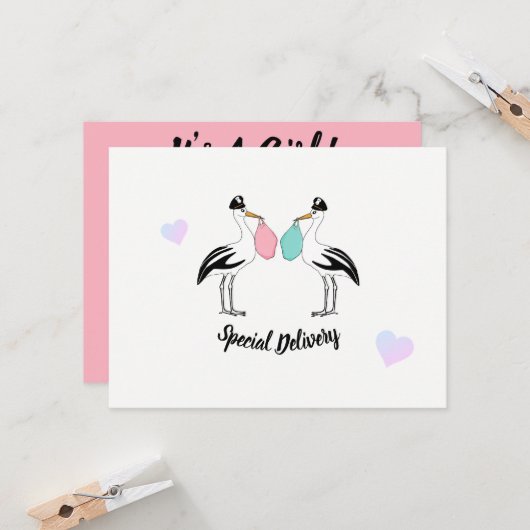 Invitation C'est un Baby shower de livraison de cigognes (Devant/Arrière en situation)