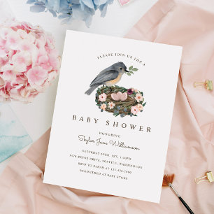 Invitation C'est un Baby shower de nid d'oiseaux floraux