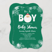 Invitation C'est un Baby shower de Noël à Père Noël vert Garç (Devant / Derrière)