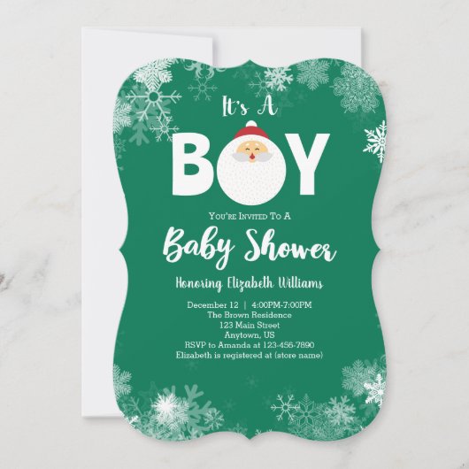 Invitation C'est un Baby shower de Noël à Père Noël vert Garç (Devant)