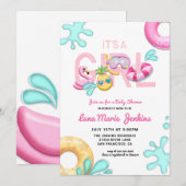 Invitation C'est un Baby shower de piscine tropicale estivale (Devant / Derrière)