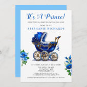 Invitation C'est un Baby shower de poussette Prince Blue Invi (Devant / Derrière)