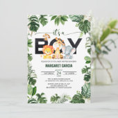Invitation C'est un Baby shower de Safari de la Jungle Garçon (Debout devant)
