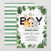 Invitation C'est un Baby shower de Safari de la Jungle Garçon (Devant / Derrière)