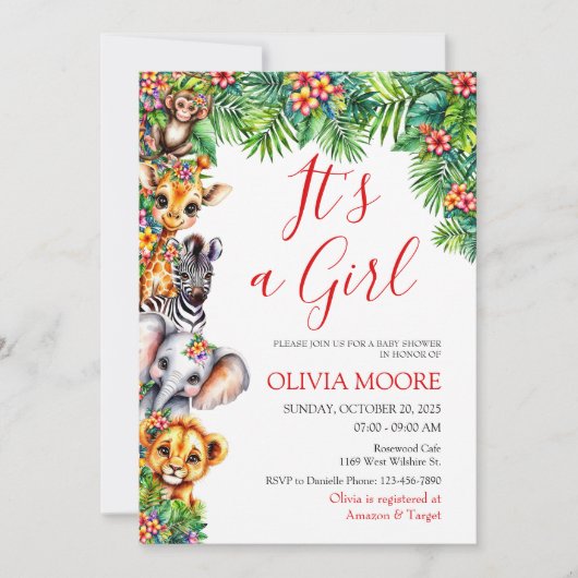 Invitation C'est un Baby shower de Safari pour filles (Devant)