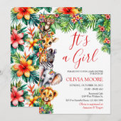 Invitation C'est un Baby shower de Safari pour filles (Devant / Derrière)