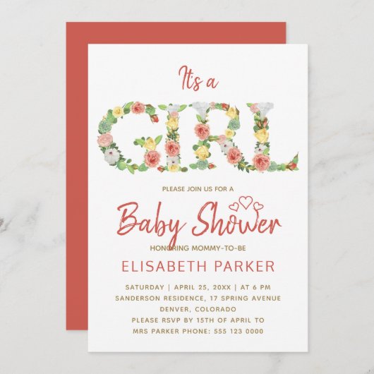 Invitation C'est un baby shower de script de l'alphabet flora (Devant / Derrière)