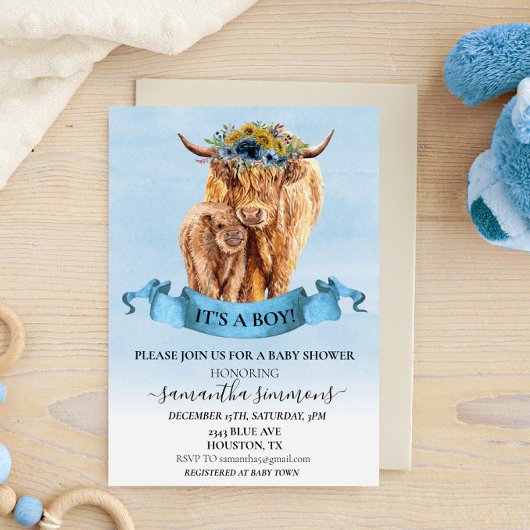Invitation C'est un Baby shower de vache de Boy Blue Highland