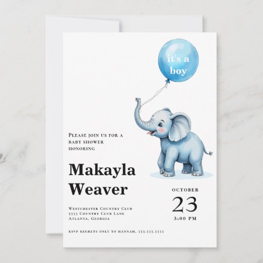 Invitation C'est un baby shower d'éléphant mignon en ballon b (Devant)