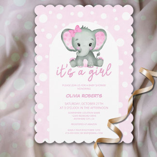 Invitation C'est un Baby shower d'éléphant rose mignon