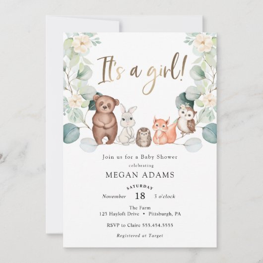 Invitation C'est un Baby shower d'Eucalyptus animal de la for (Devant)