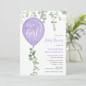 Invitation C'est un baby shower d'eucalyptus aux ballons viol (Debout devant)