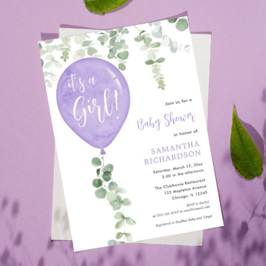 Invitation C'est un baby shower d'eucalyptus aux ballons viol
