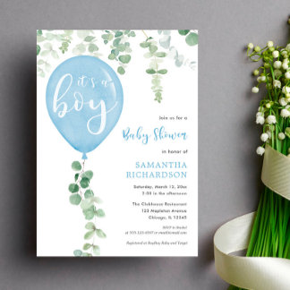 Invitation C'est un baby shower d'eucalyptus en ballon bleu g