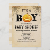 Invitation C'est un Baby shower d'Halloween Jackolantern (Devant / Derrière)