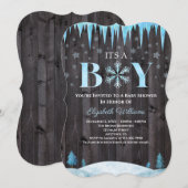 Invitation C'est un Baby shower d'hiver de Snowflake Bois (Devant / Derrière)