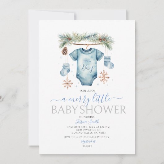 Invitation C'est un Baby shower d'hiver pour bébé bleu garçon (Devant)
