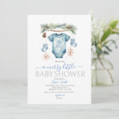 Invitation C'est un Baby shower d'hiver pour bébé bleu garçon (Debout devant)