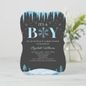Invitation C'est un Baby shower d'hiver Snowflake (Debout devant)