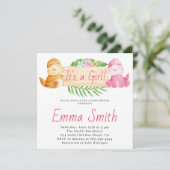 Invitation C'est un Baby shower Dinosaure d'aquarelle pour fi (Debout devant)