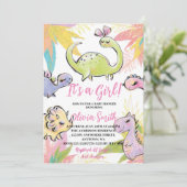 Invitation C'est un Baby shower Dinosaure d'aquarelle pour fi (Debout devant)