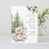 Invitation C'est un Baby shower d'ours en peluche (Debout devant)