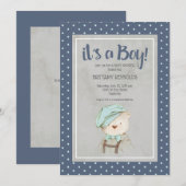 Invitation C'est un Baby shower d'ours en peluche bleu garçon (Devant / Derrière)