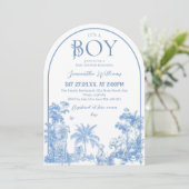 Invitation C'est un Baby shower Elegant Blue Toile Garçon Saf (Debout devant)