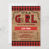 Invitation C'est un Baby shower en bois rustique pour filles (Devant)