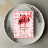 Invitation C'est un Baby shower En vichy rouge Girl Cute Past