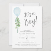 Invitation C'est un Baby shower Eucalyptus Bleu Garçon (Devant)